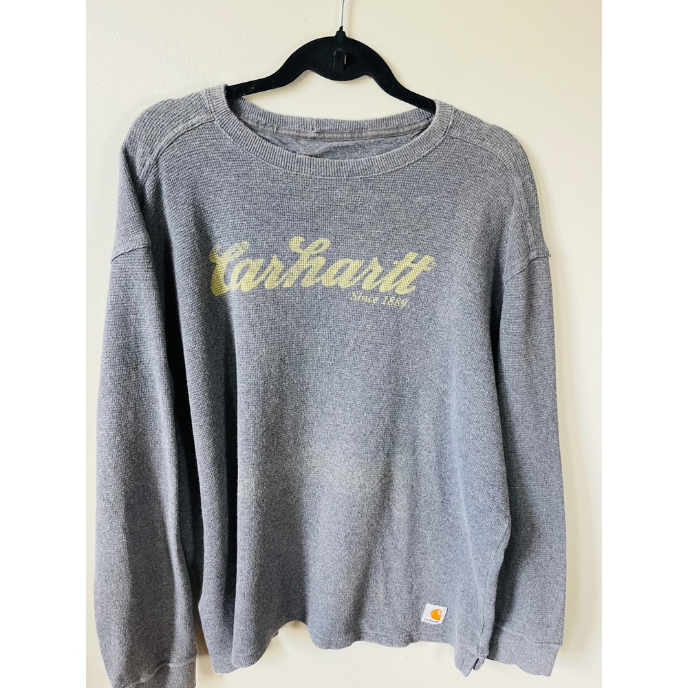Carhartt Mens XL Gray Waffle Knit Thermal Long Sleeve Graphic Shirt work casual